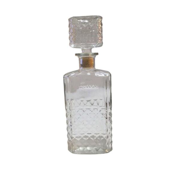 Vintage Rectangular Diamond Cut Glass Liquor Decanter with Stopper - Picture 1 of 5